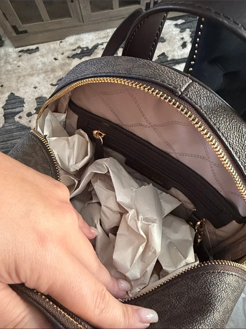 Michael Kors Brown Backpack with Leopard-Print Wallet